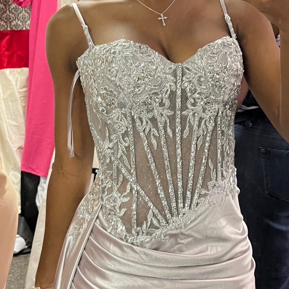 Elegant Silver Lace Dress
